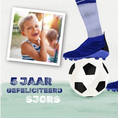 Geïllustreerd Voetbal Foto Upload 5e Verjaardag Kaart