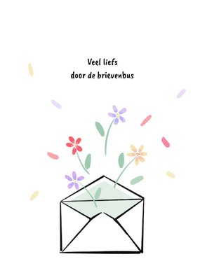 Veel Liefs Door De Brievenbus Geïllustreerde Envelop Met Bloemen Kaart