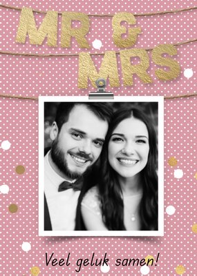 Mr & Mrs Polka Dot Foto Upload Bruiloft Kaart