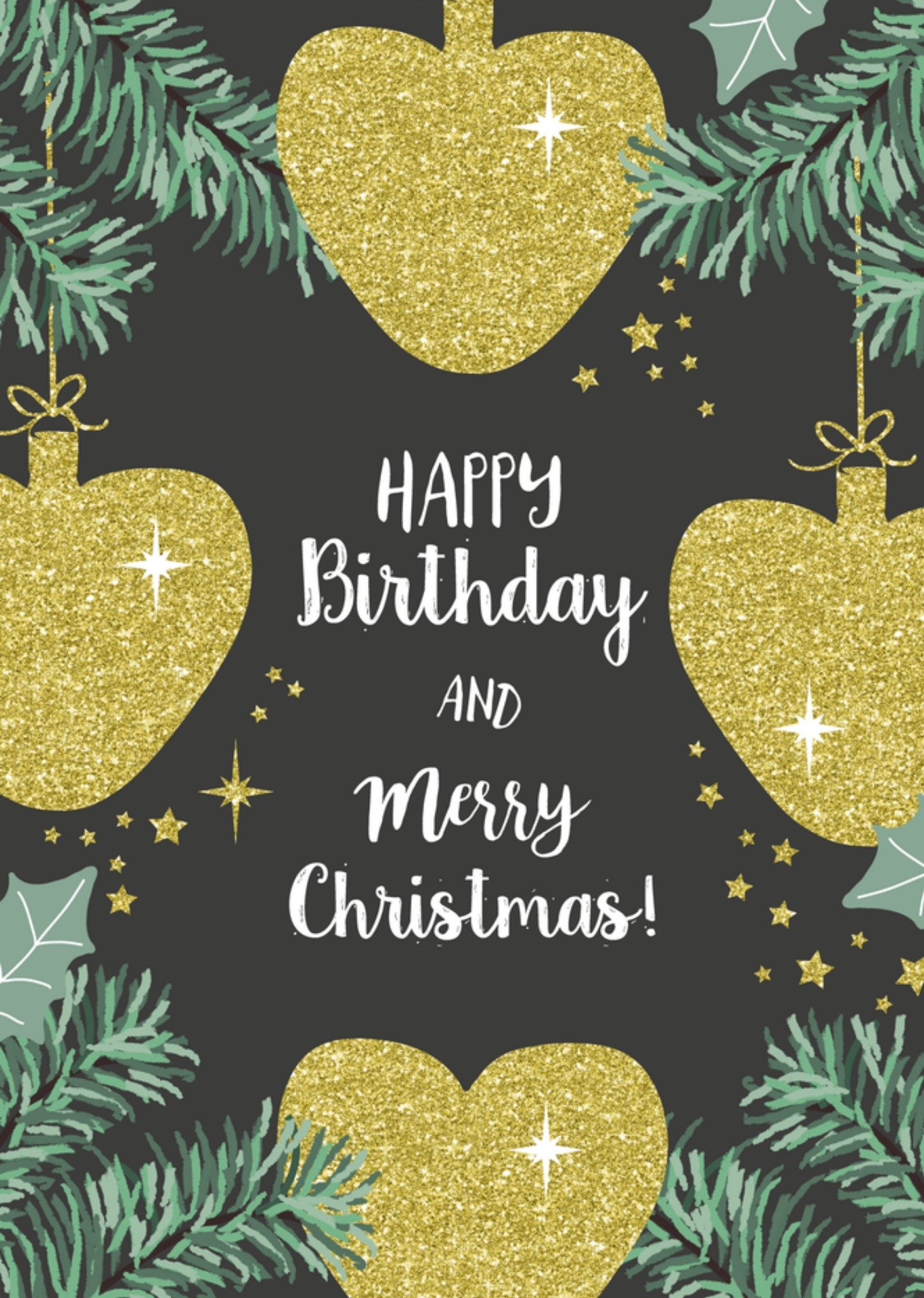 Kerstkaart verjaardag glitter Tsjip