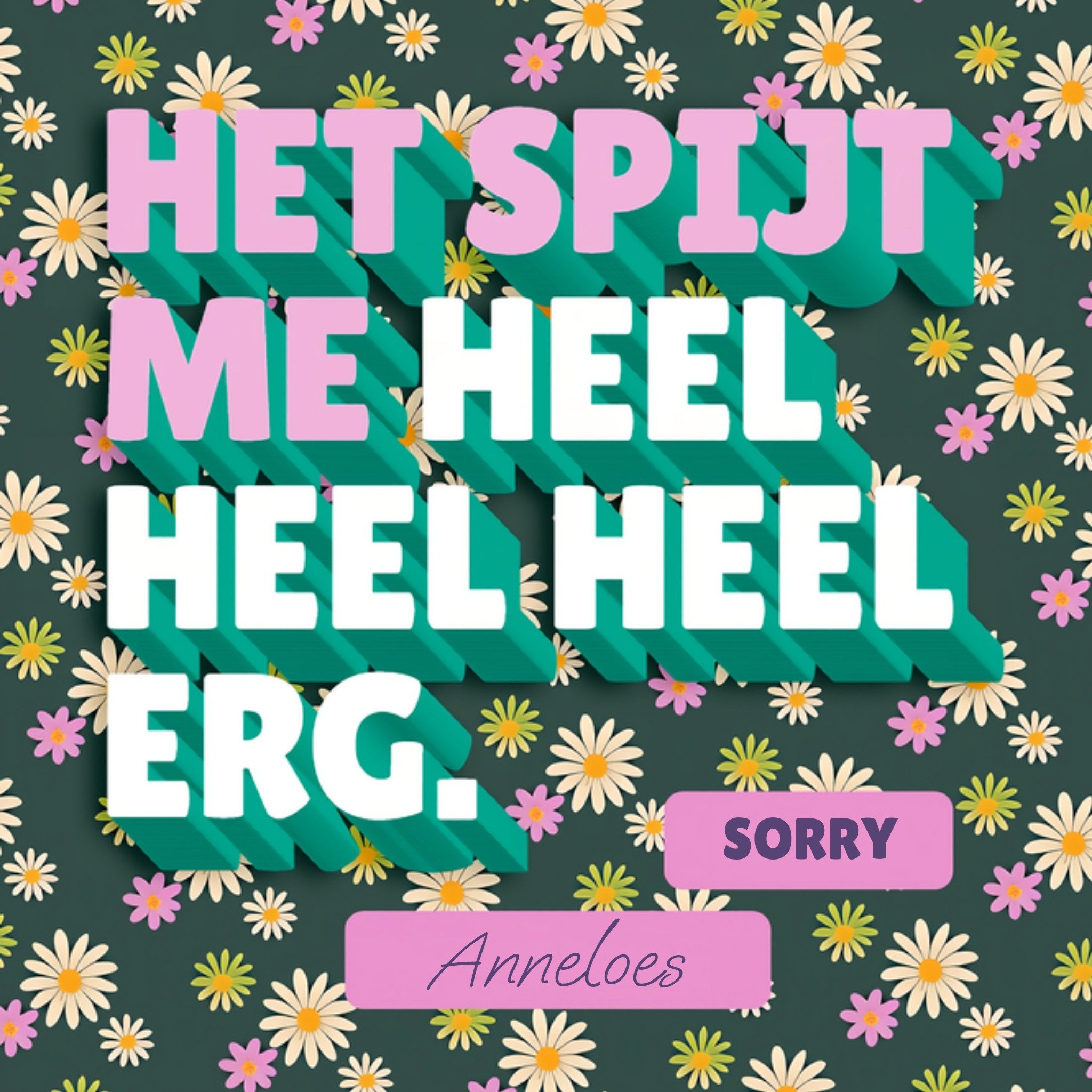 Sorry kaart Het spijt me Bloemetjes Vierkante Kaart Love Repeat