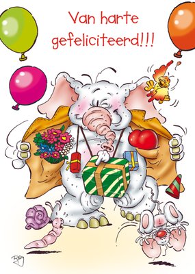 Doodles | Verjaardagskaart | Van harte gefeliciteerd | Olifant en vrienden