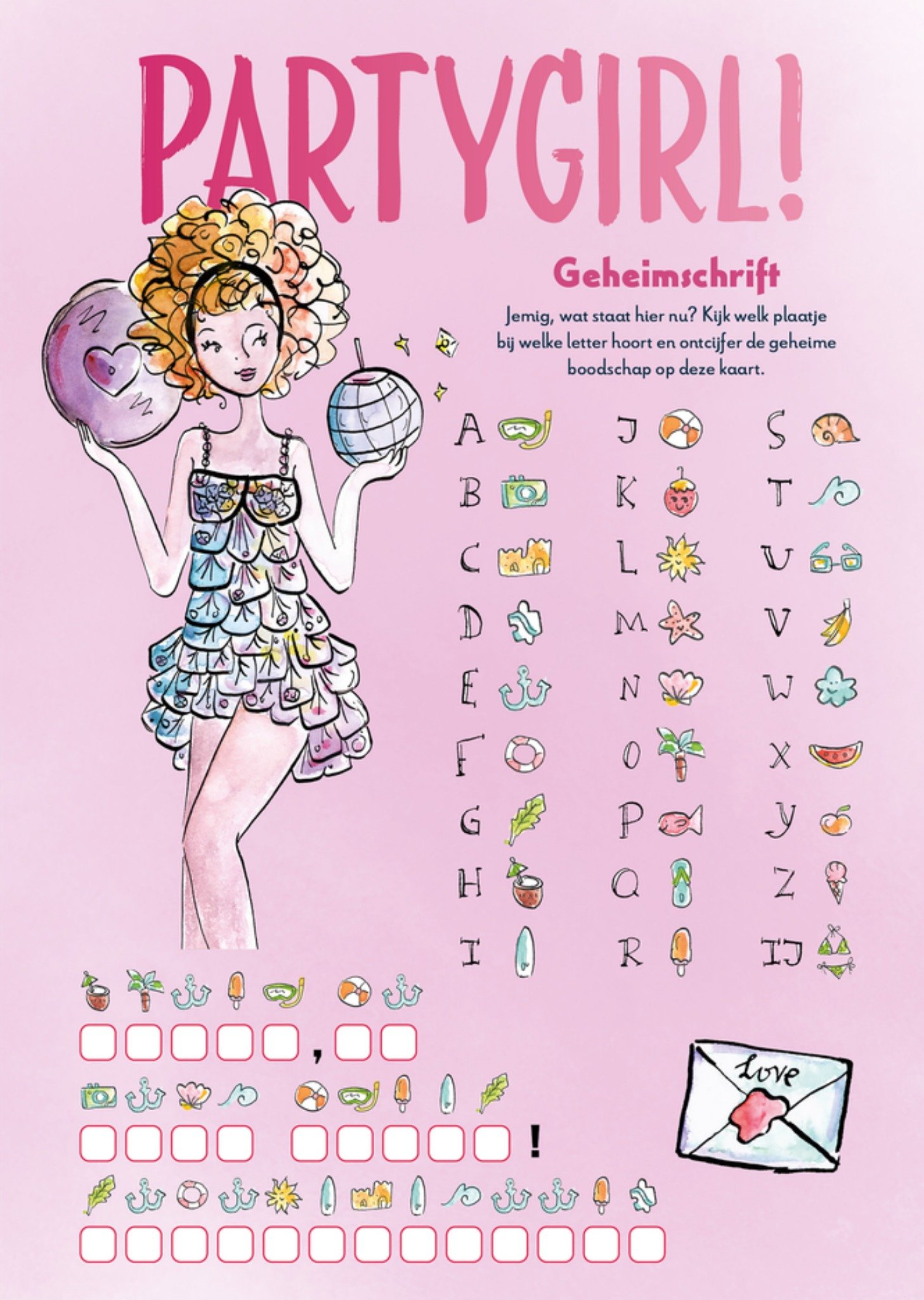 Verjaardagskaart Geheimschrift Party Girl Kaart Jill