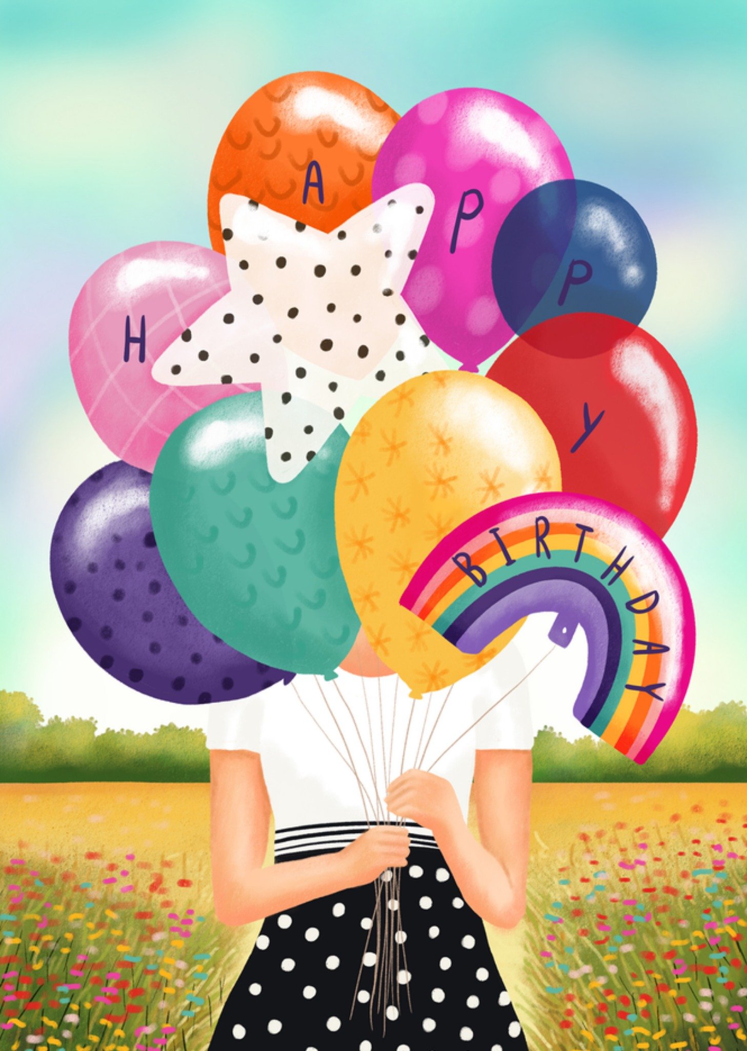 Aniet Illustration Verjaardagskaart Happy Birthday Balloons Standard Card