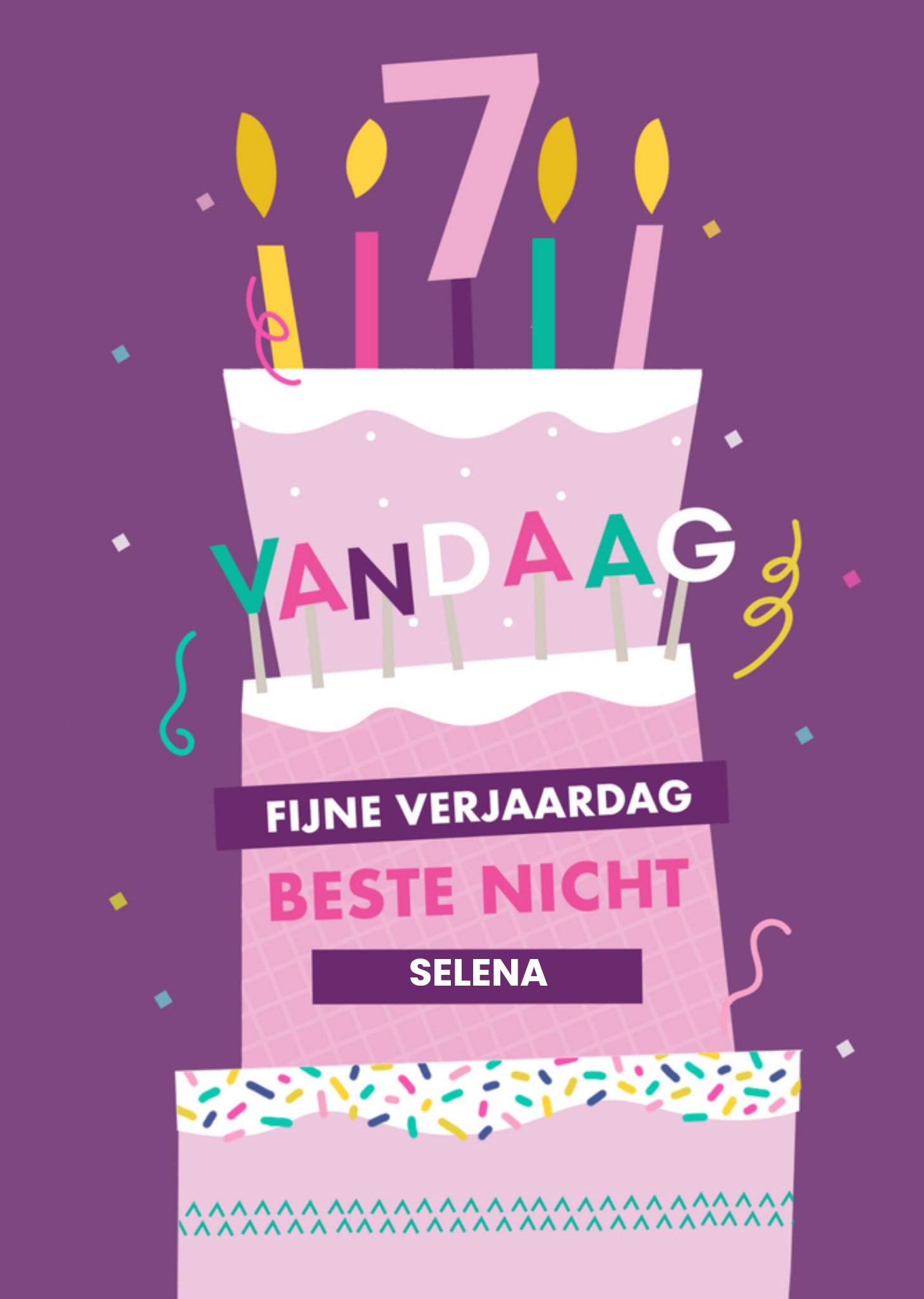 Verjaardagskaart taart met naam Greetz