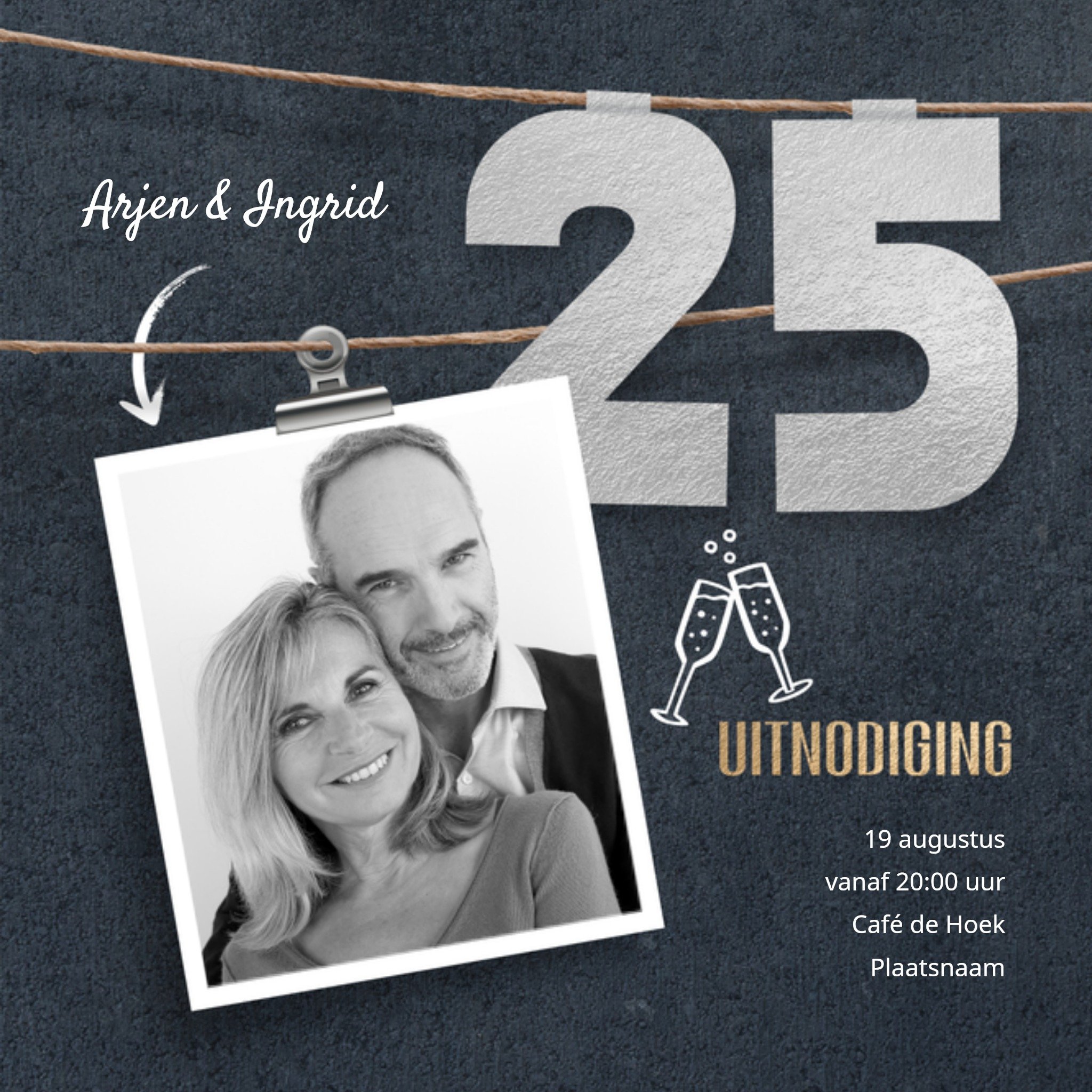 Uitnodiging Huwelijksjubileum 25 jaar Vierkante Kaart Luckz