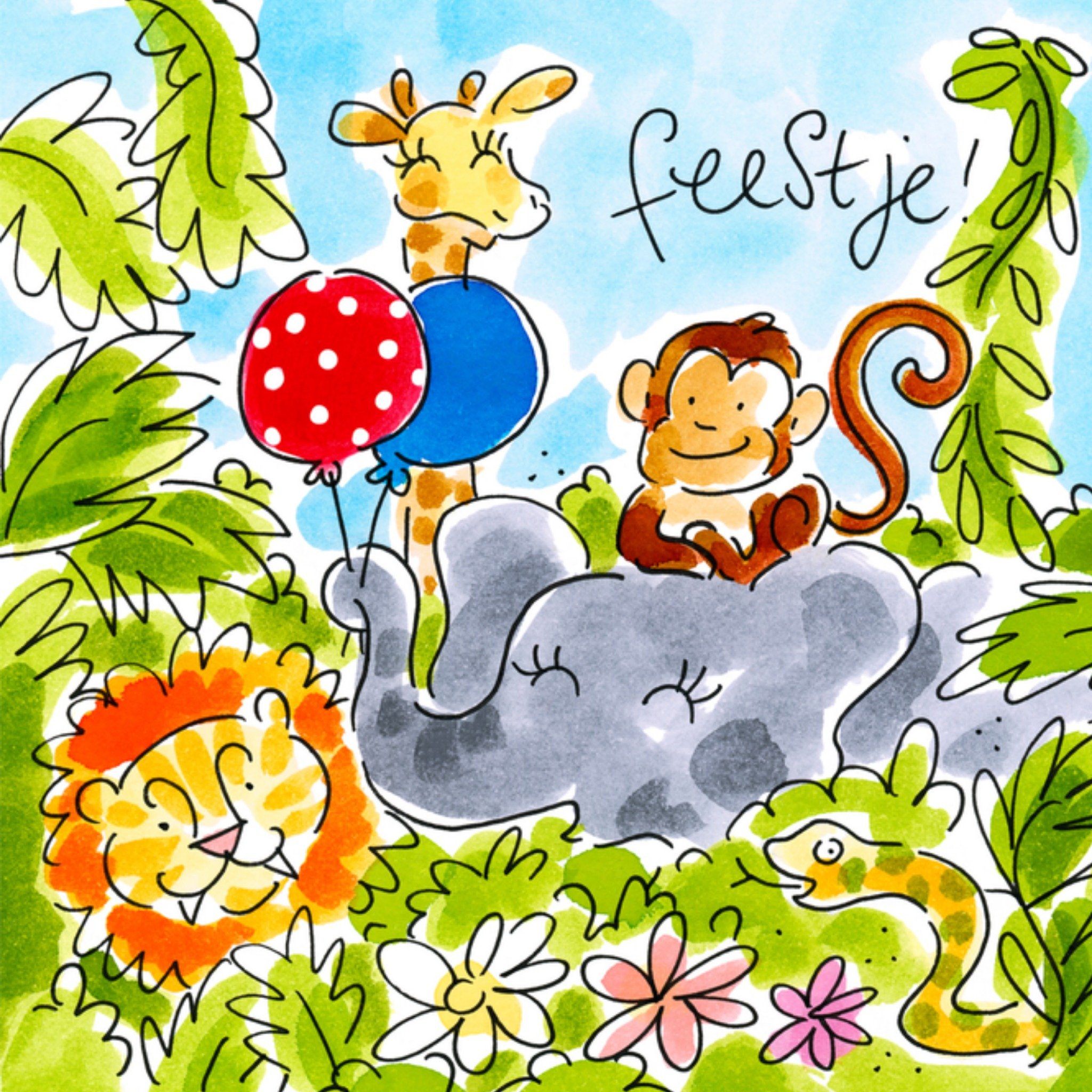 Uitnodiging verjaardag Jungle Vierkante Kaart Blond Amsterdam