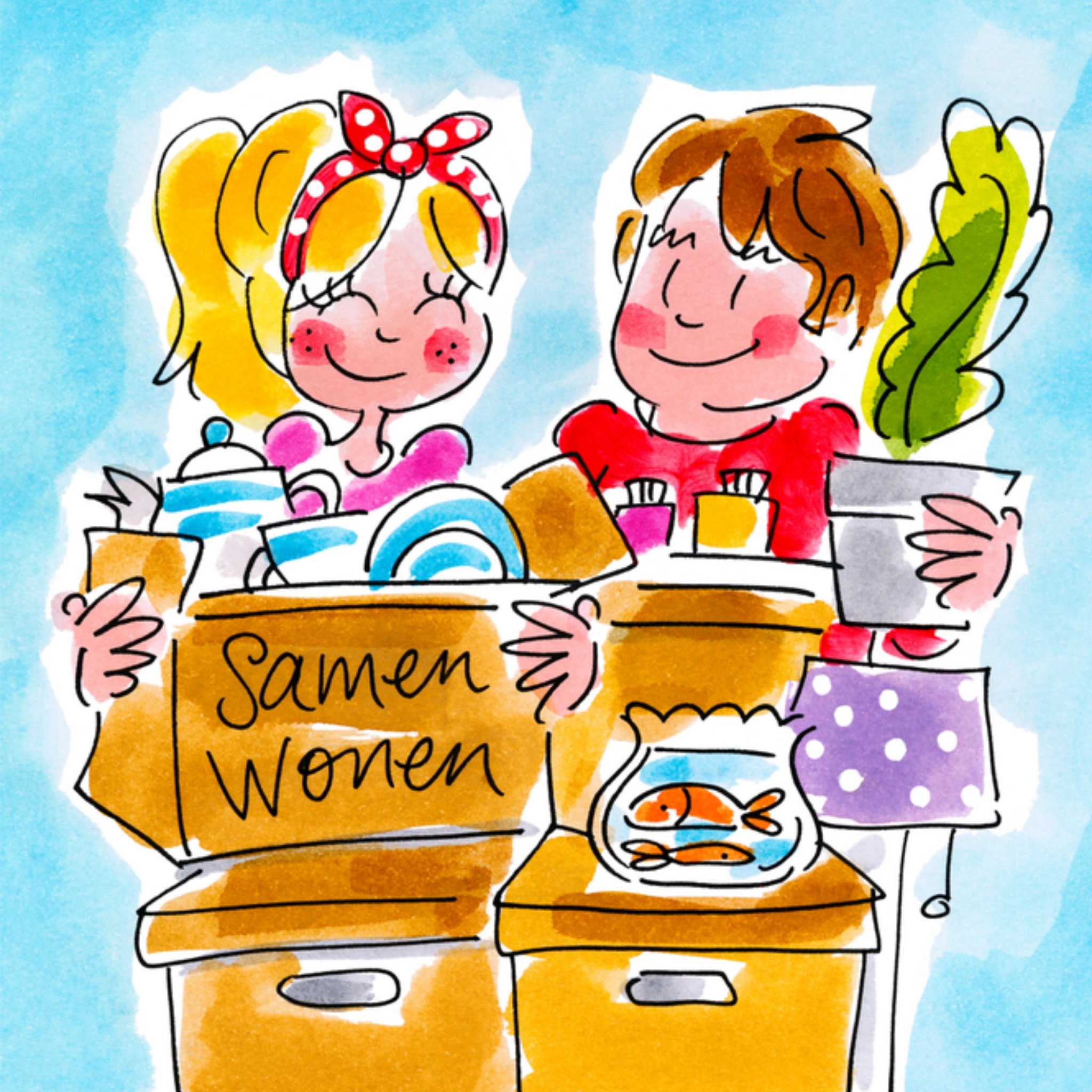 Samenwonen Illustratie Vierkante Kaart Blond Amsterdam