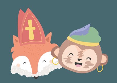 Geïllustreerd Sinterklaas En Aap Kaart