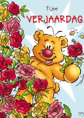 Geïllustreerde Beer Met Rozen Verjaardag Kaart