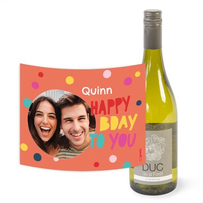 Duc de la Fôret | Chardonnay | Happy Bday met eigen foto en naam | 750 ml