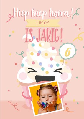 Geïllustreerde Cupcake Foto Upload 6e Verjaardag Kaart