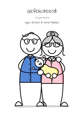 Geïllustreerd Opa En Oma Met Baby Gefeliciteerd Met Jullie Kleinkind Kaart