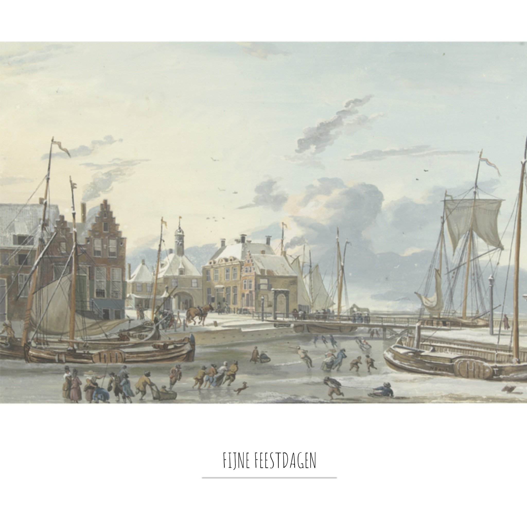 Greetz Kerst Kunst Schepen Sneeuw Vierkant