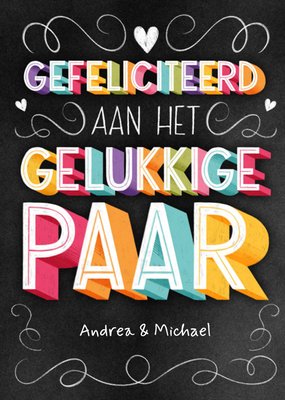 Aan Het Gelukkige Paar Krijtbord Typografisch Huwelijk Kaart