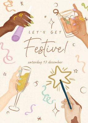 Let's Get Festive Geïllustreerde Drankjes Uitnodiging Kaart