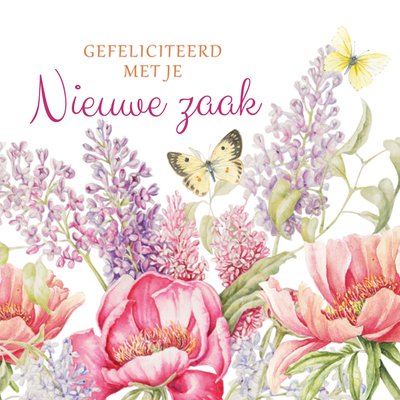 Gefeliciteerd Met Je Nieuwe Zaak Aquarel Bloemen Kaart