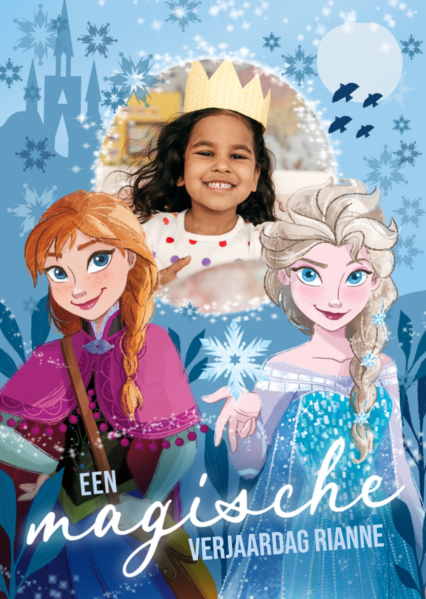 Verjaardagskaart Elsa en Anna Met foto en naam Kaart Frozen