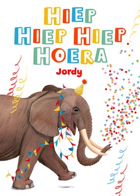Fishuals Hiep Hiep Hiep Hoera Geïllustreerde Olifant Verjaardagskaart
