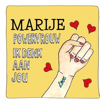 Powervrouw Ik Denk Aan Jou Geïllustreerde Vuist Kaart