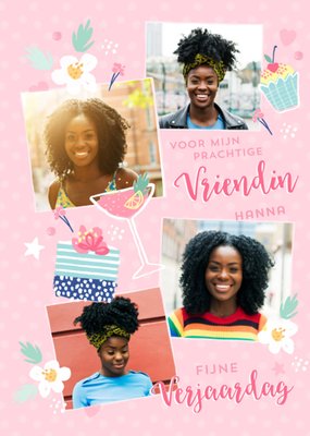 Geïllustreerde Bloemen Collage Vriendin Verjaardag Kaart