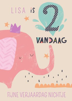 Geïllustreerde Olifant Voor Nichtje 2e Verjaardag Kaart