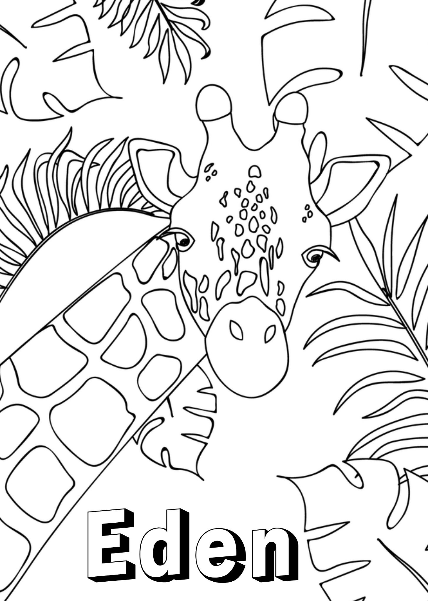 Kleurplaatkaart Giraffe Met naam Kaart Greetz