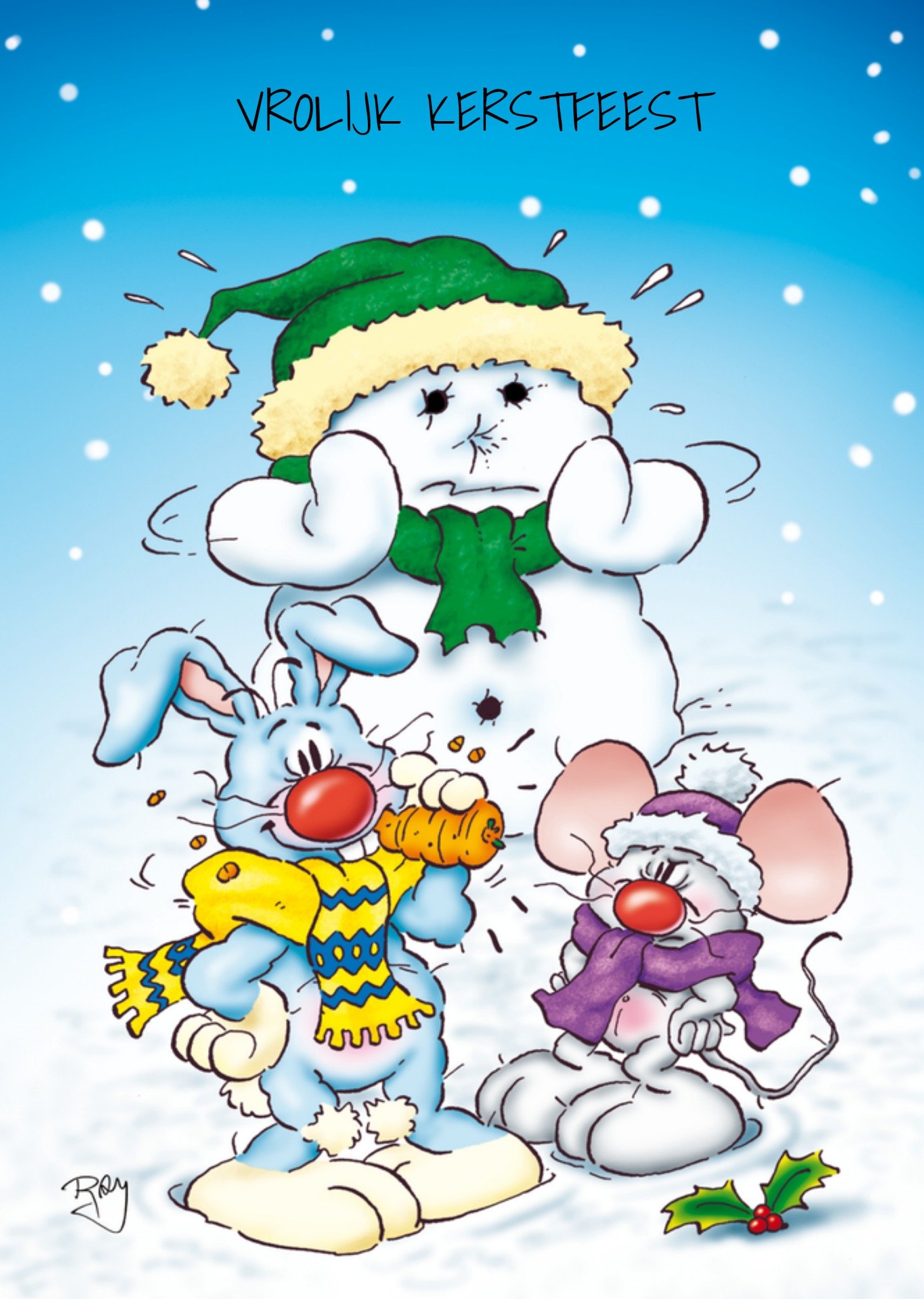 Kerstkaart muis konijn Doodles