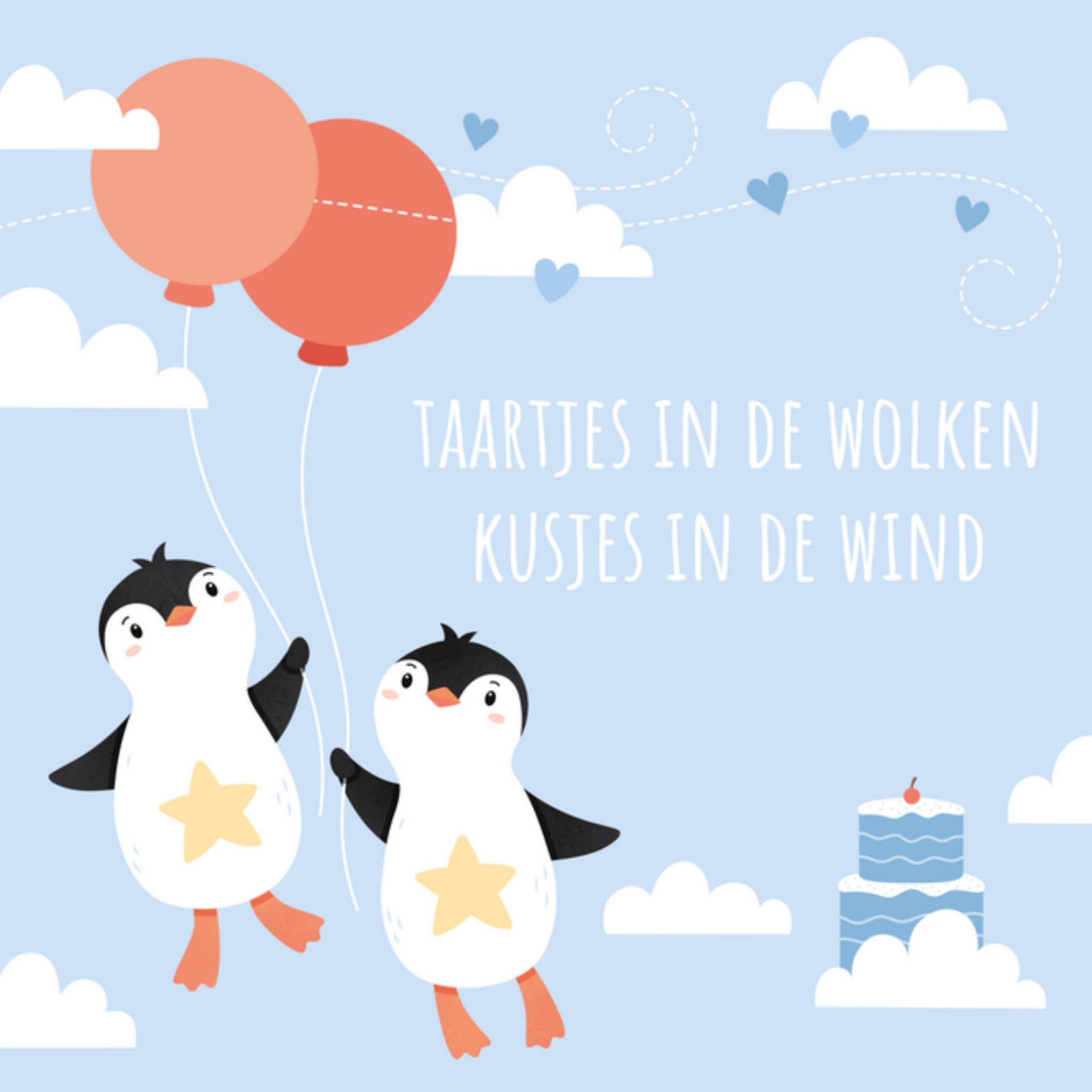 Kleine Vlindervoetjes leine Vlindervoetjes Condoleancekaart Taartjes in de wolken Vierkant