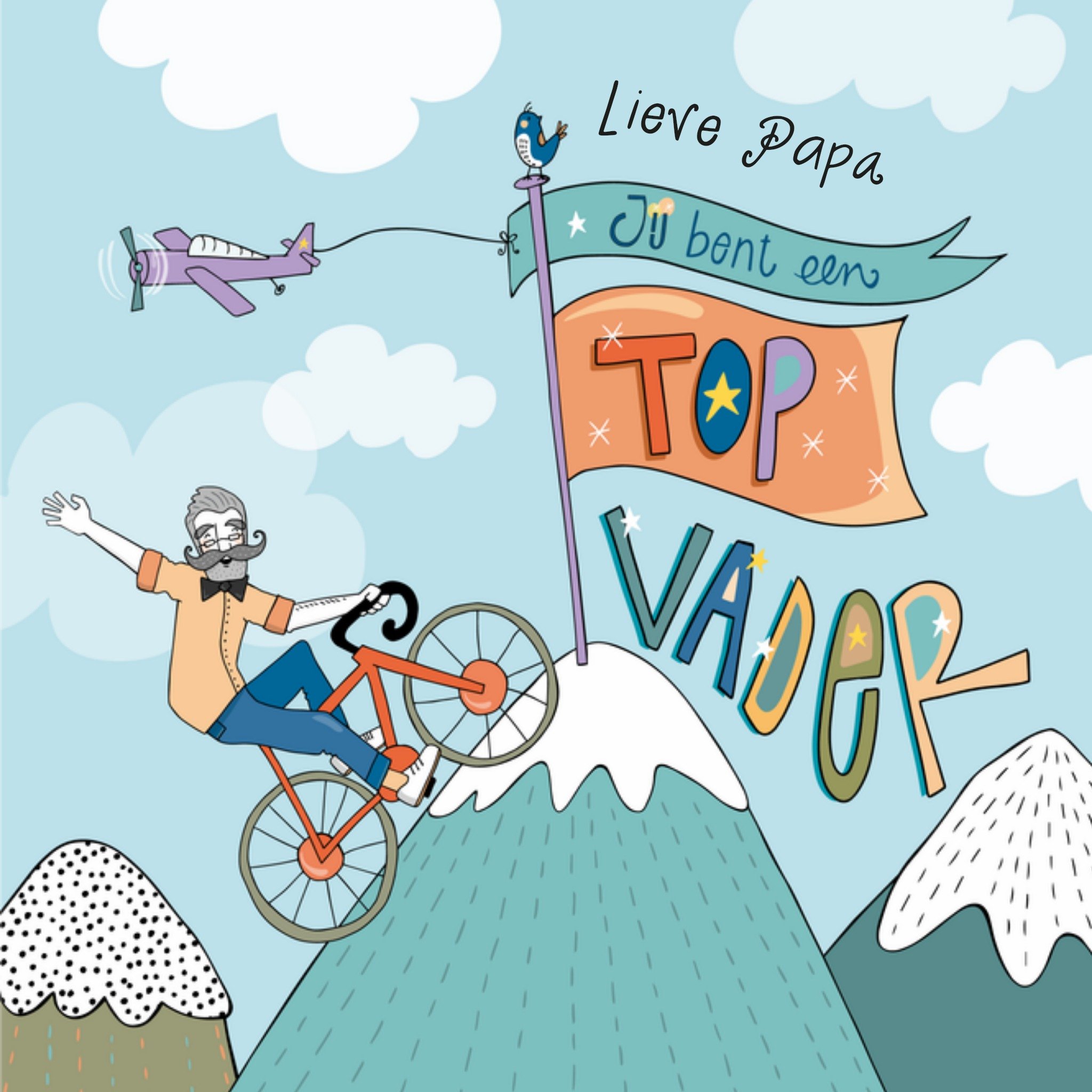 Vaderdagkaart Fiets Vierkante Kaart Funny Side Up