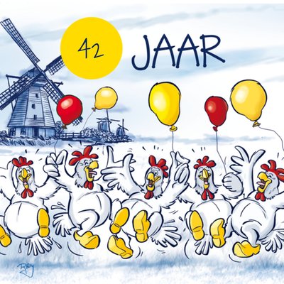 Geïllustreerd Kippen 42e Verjaardag Kaart