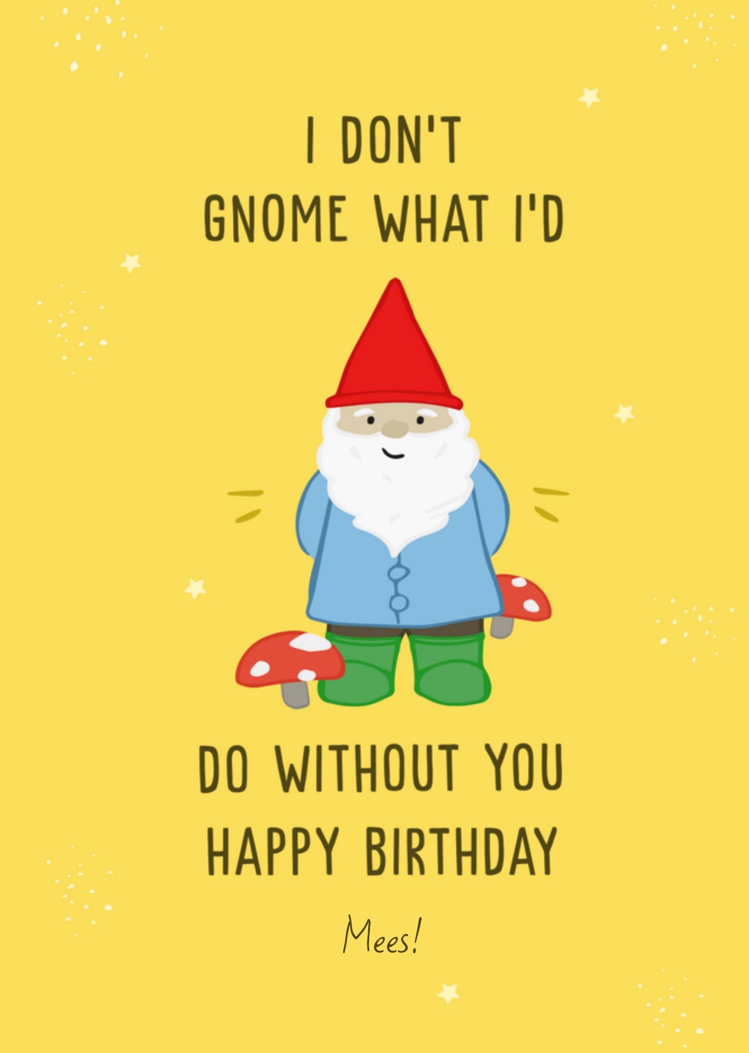 Verjaardagskaart tuinkabouter met naam Greetz