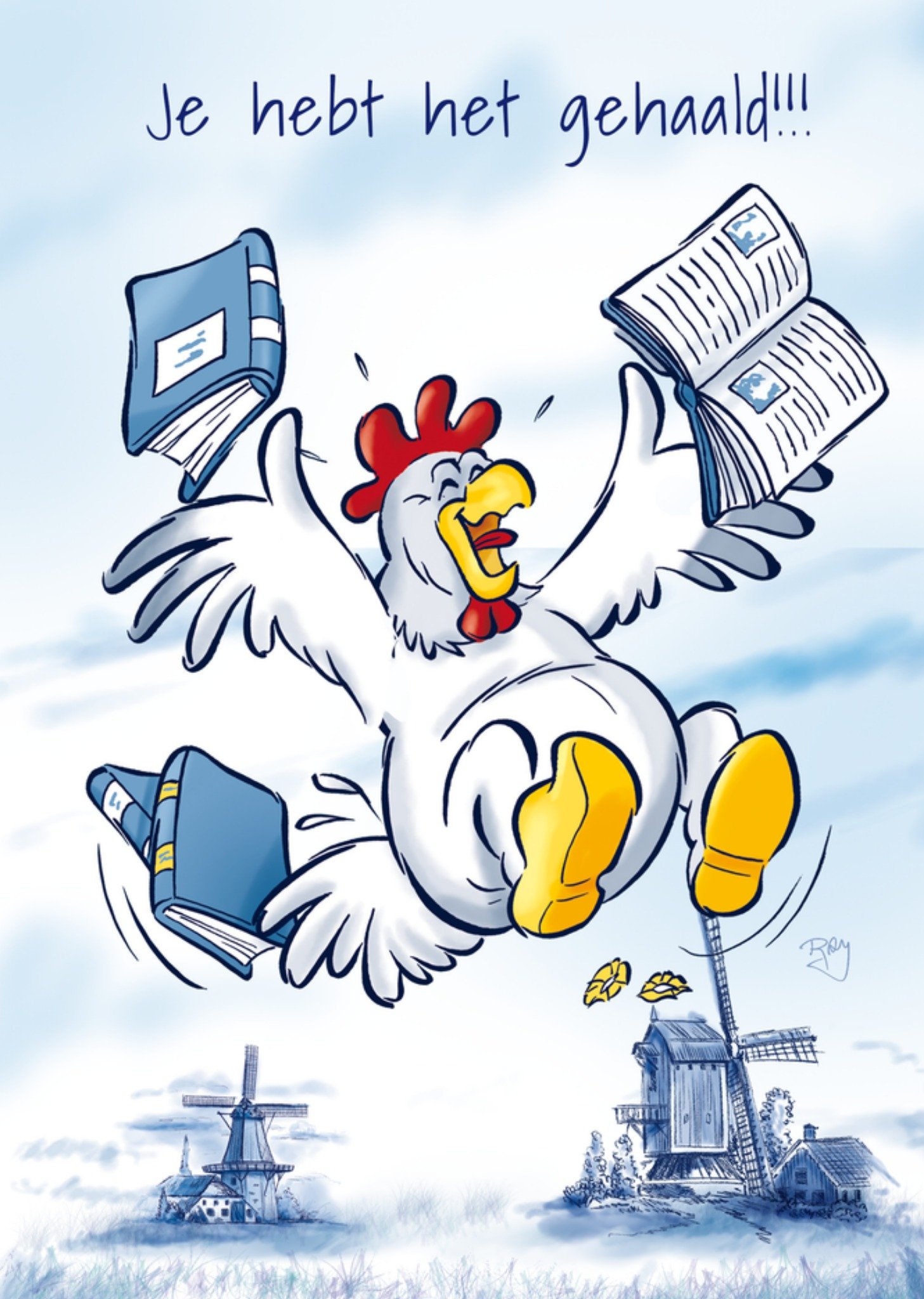Doodles Geslaagdkaart Met Vrolijke Kip Illustratie Greetz