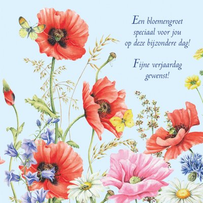 Verjaardagskaart met fleurige bloemen