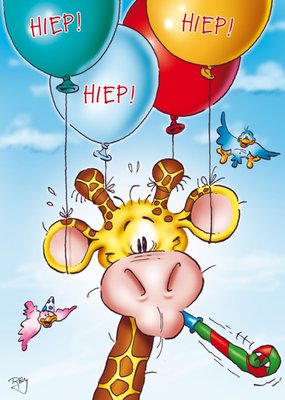 Geïllustreerde Giraf Met Ballonnen Verjaardag Kaart
