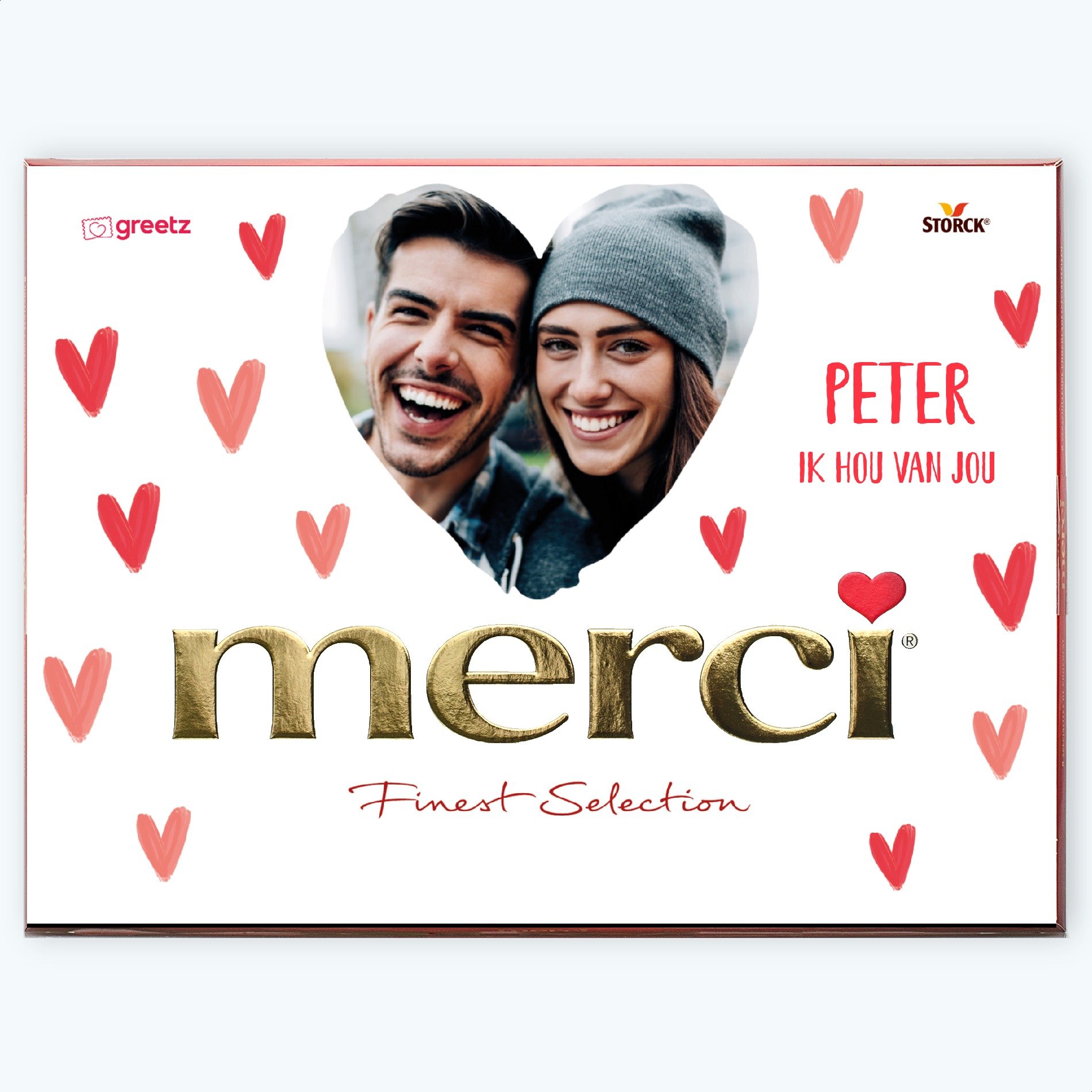 Merci | Hartjes met eigen foto en tekst | 675g | Personalised Chocolate