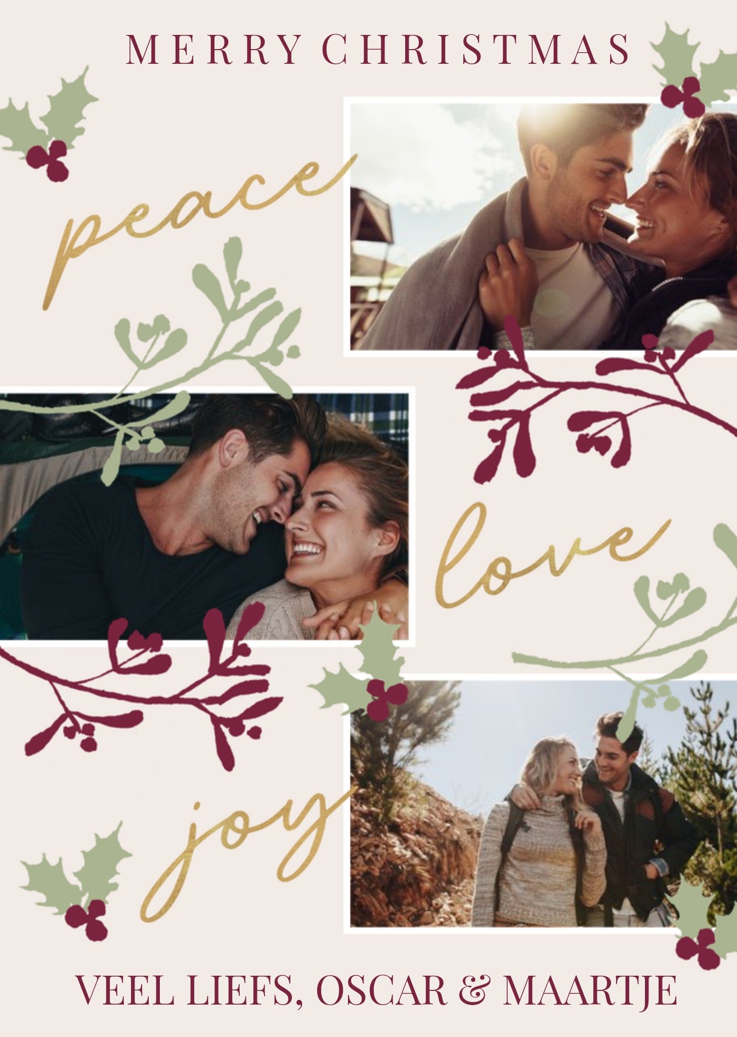Greetz Kerstkaart Peace, love and joy Standard Card