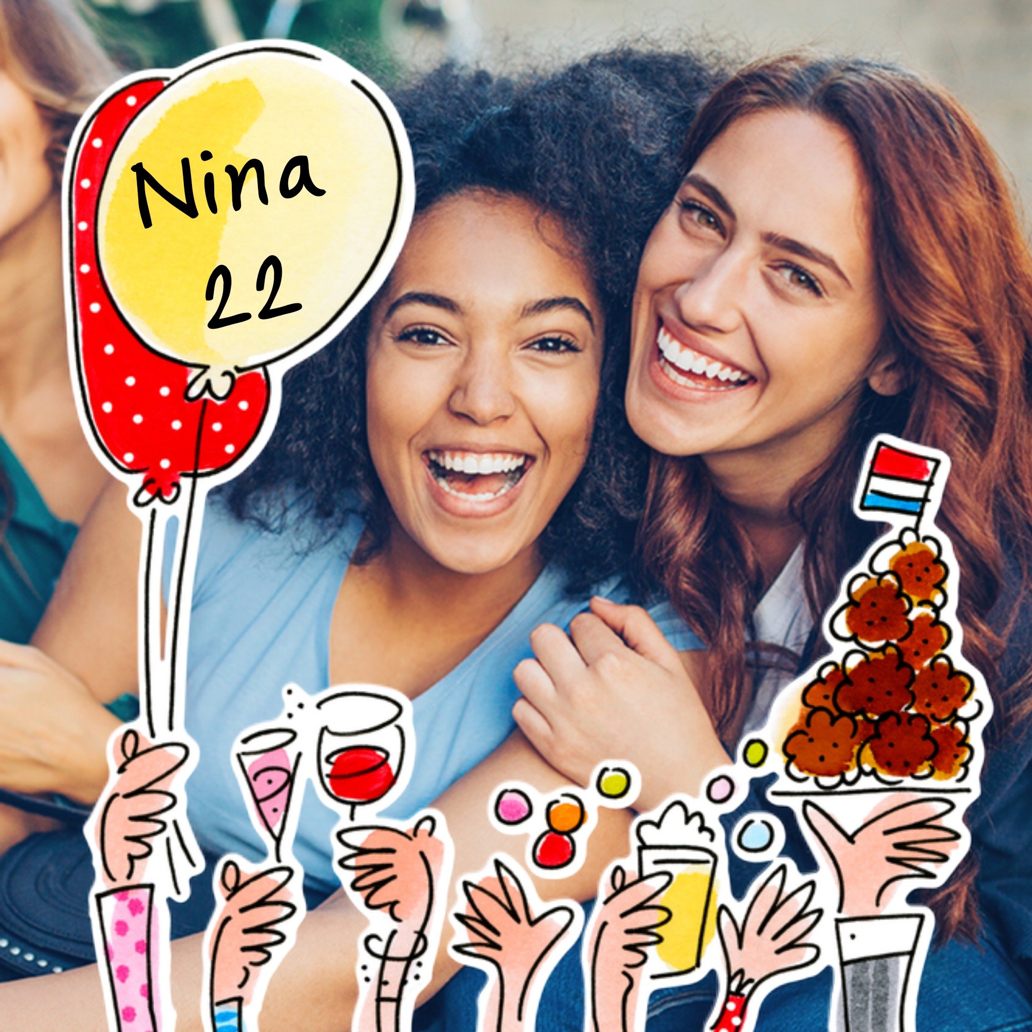 Uitnodiging verjaardagsfeest Foto Ballonnen Vierkante Kaart Blond Amsterdam