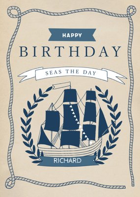 Seas The Day Geïllustreerd Zeilschip Verjaardag Kaart