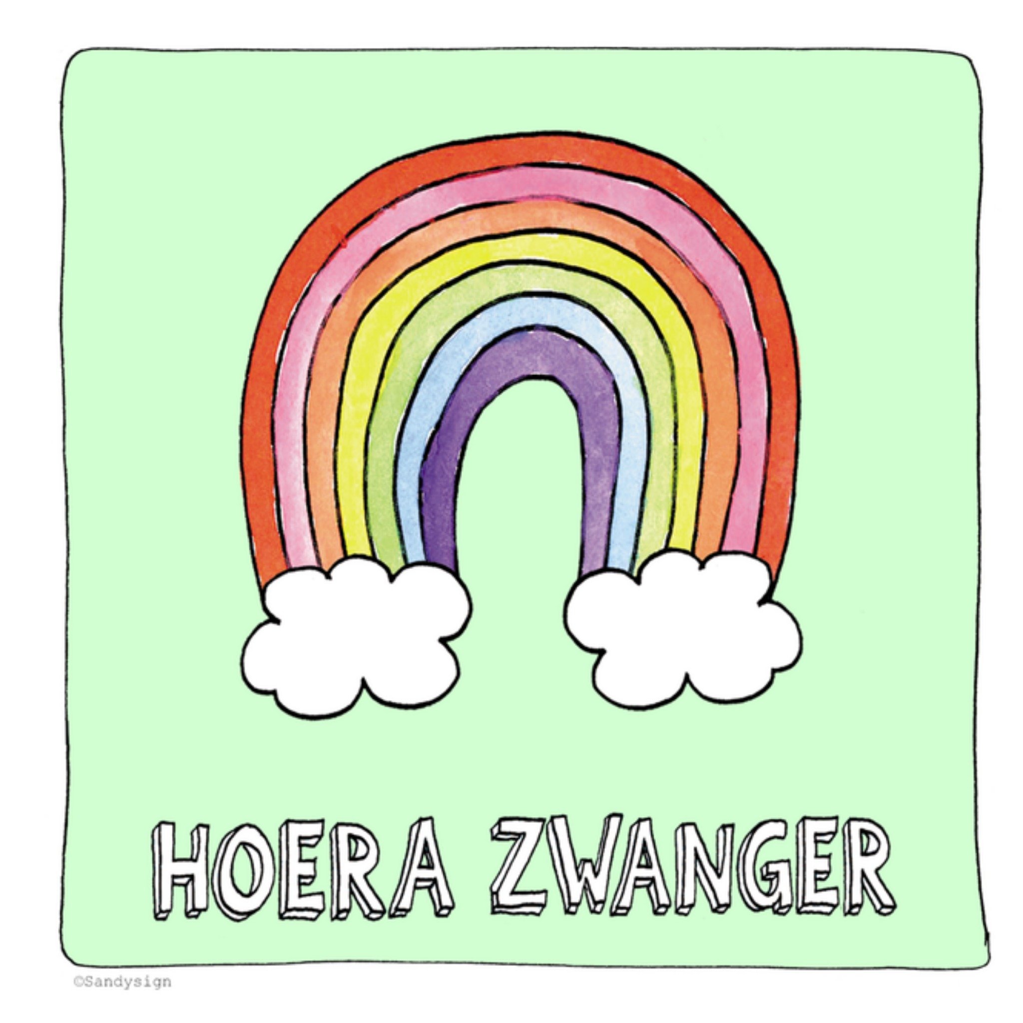 Zwangerschapskaart regenboog Vierkante Kaart Sandysign