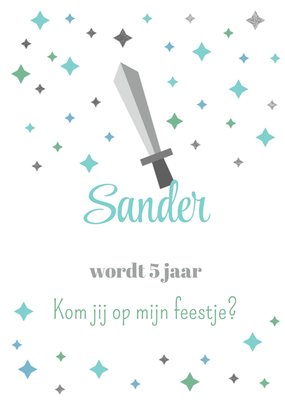 Kom Jij Op Mijn Feestje Geïllustreerd Zwaard 5e Verjaardag Kaart