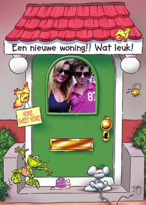 Een Nieuwe Woning Wat Leuk Geïllustreerde Voordeur Foto Upload Kaart