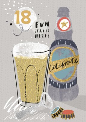 Fun Starts Here Geïllustreerd Bier 18e Verjaardag Kaart
