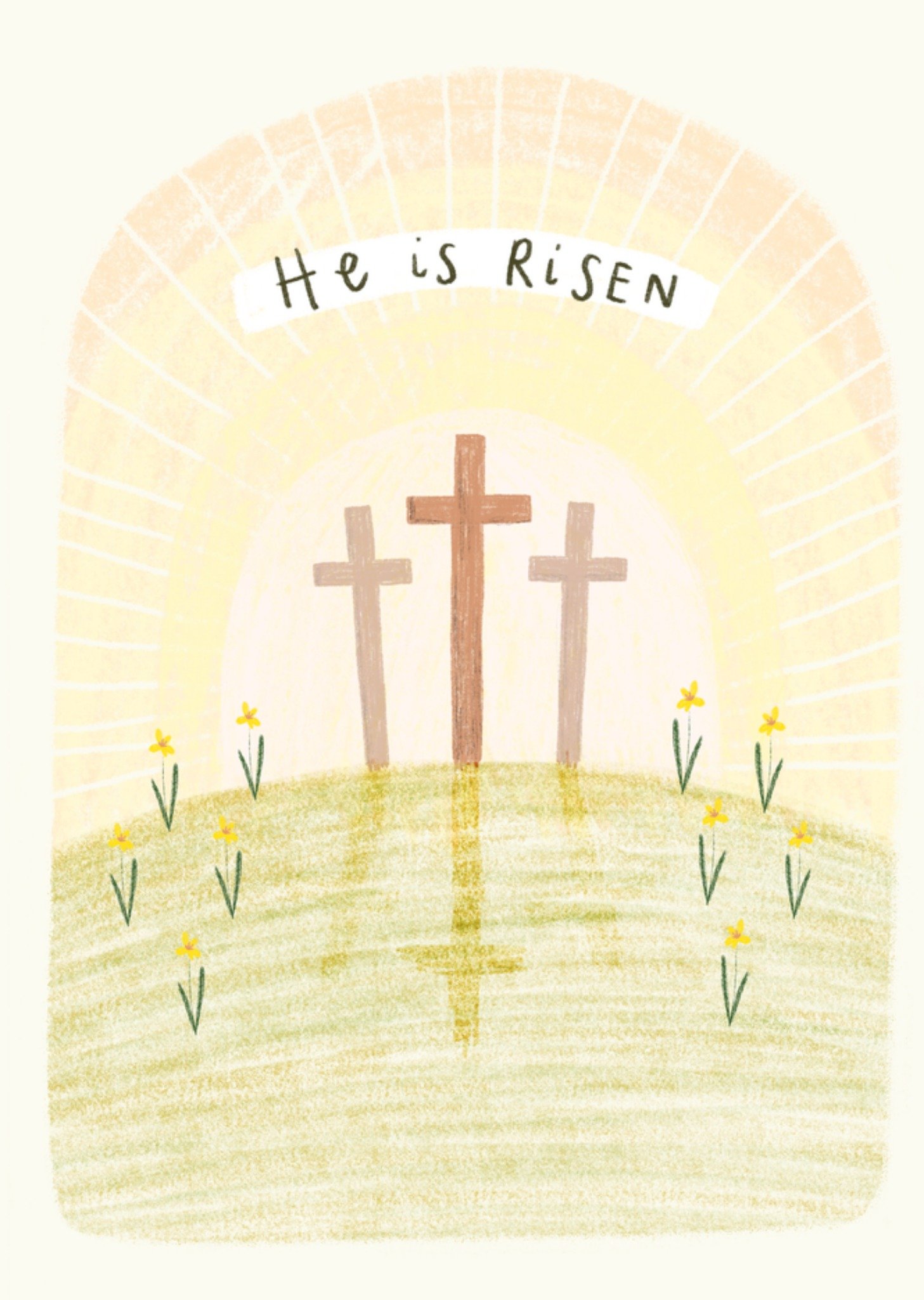 Paaskaart He is risen Religieuze kruisen potloodtekening Kaart Greetz