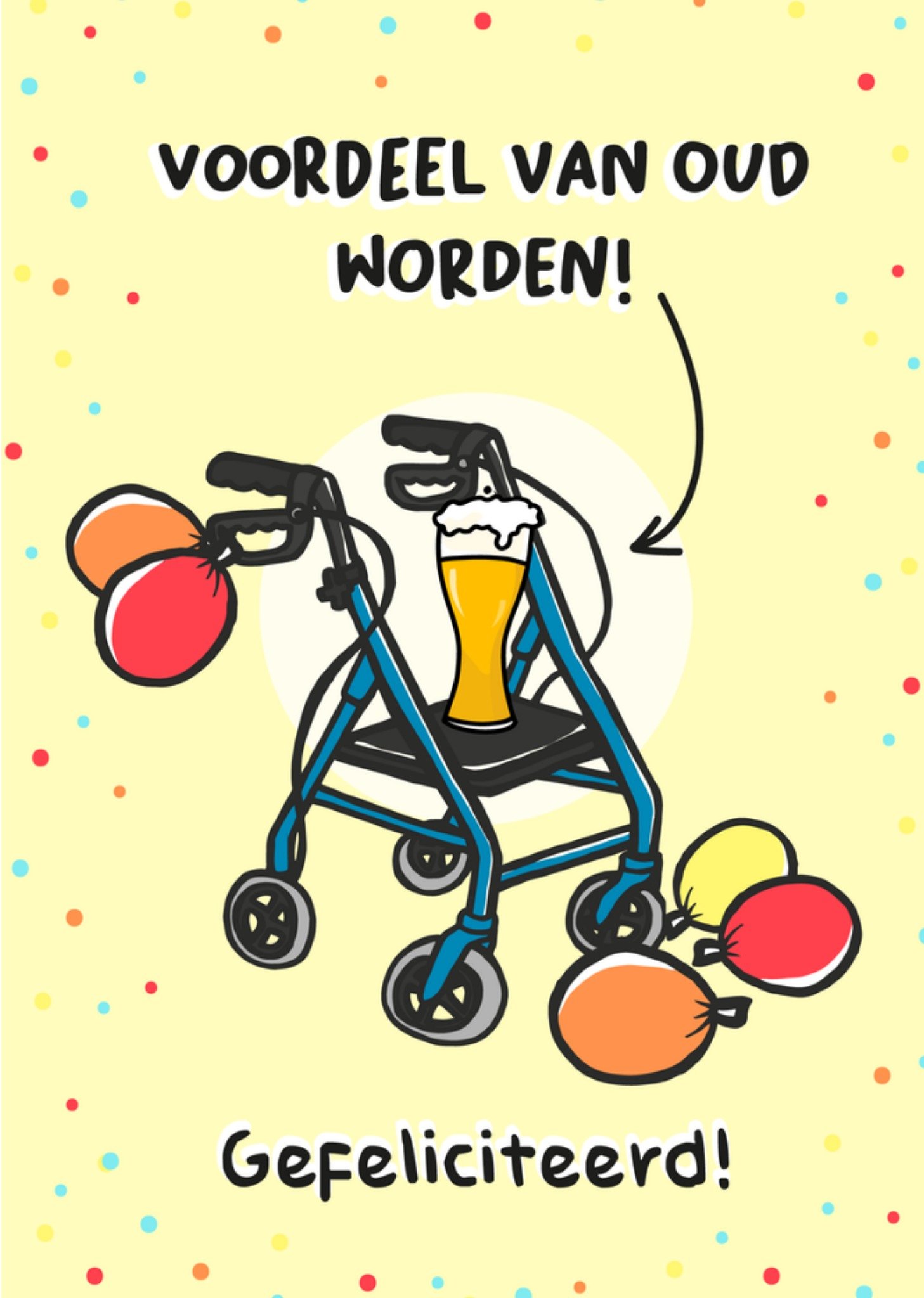 Liefs Jansje - Verjaardagskaart - Rollator - Biertje