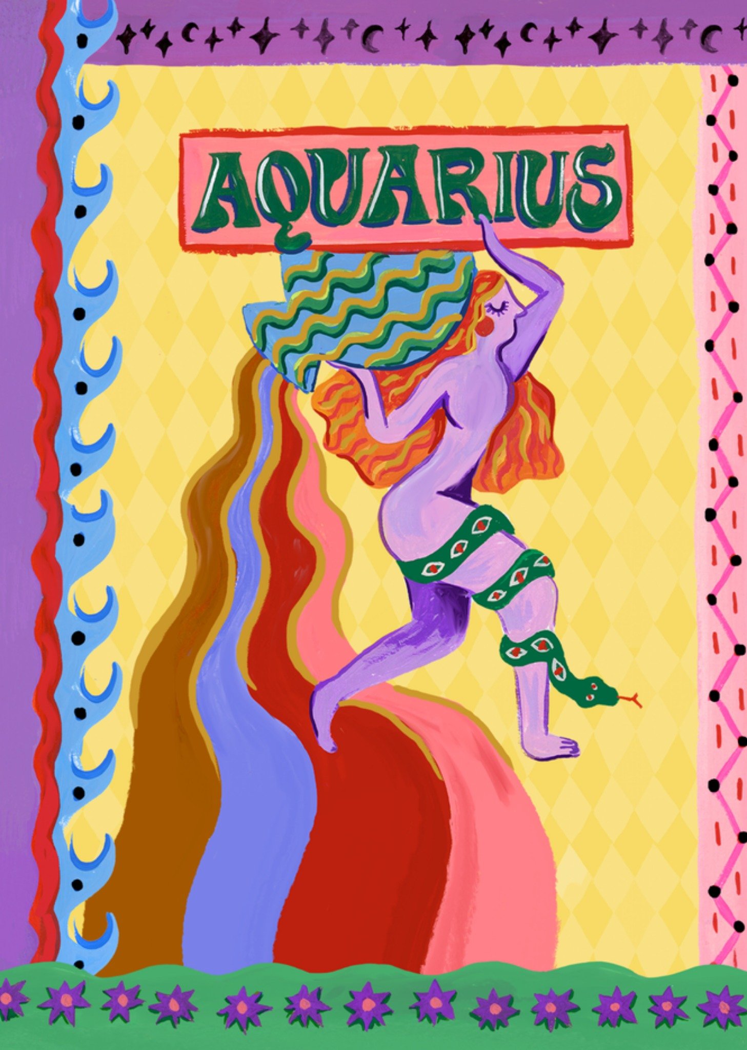 Verjaardagskaart Aquarius Zodiac Sign Kaart Eleanor Bowmer