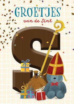 Groetjes Van De Sint Geïllustreerde Chocoladeletter Kaart
