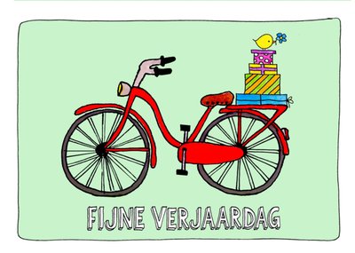 Sandysign | Verjaardagskaart | Fijne Verjaardag Rode Fiets Geïllustreerde Kaart