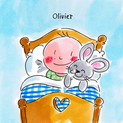 Geïllustreerd Kind Met Konijn In Bed Kaart