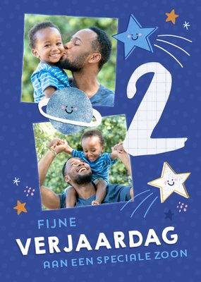 Geïllustreerd Ruimte Foto Upload Zoon 2e Verjaardag Kaart
